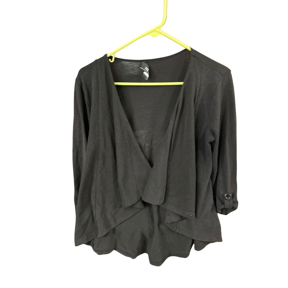 IZ Byer California Womens Black Drape Front 3/4 Sleeve Cardigan Size L